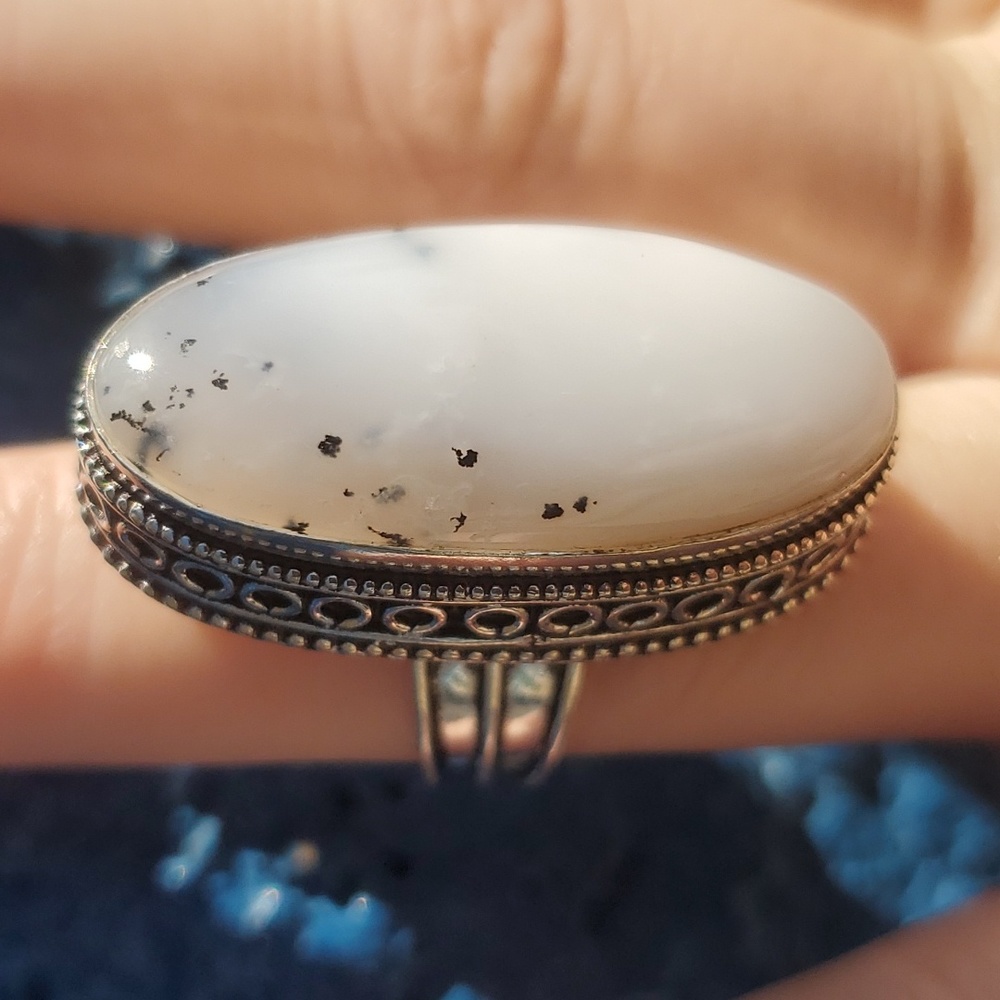 New Dendritic Opal 925 Silver Ring.